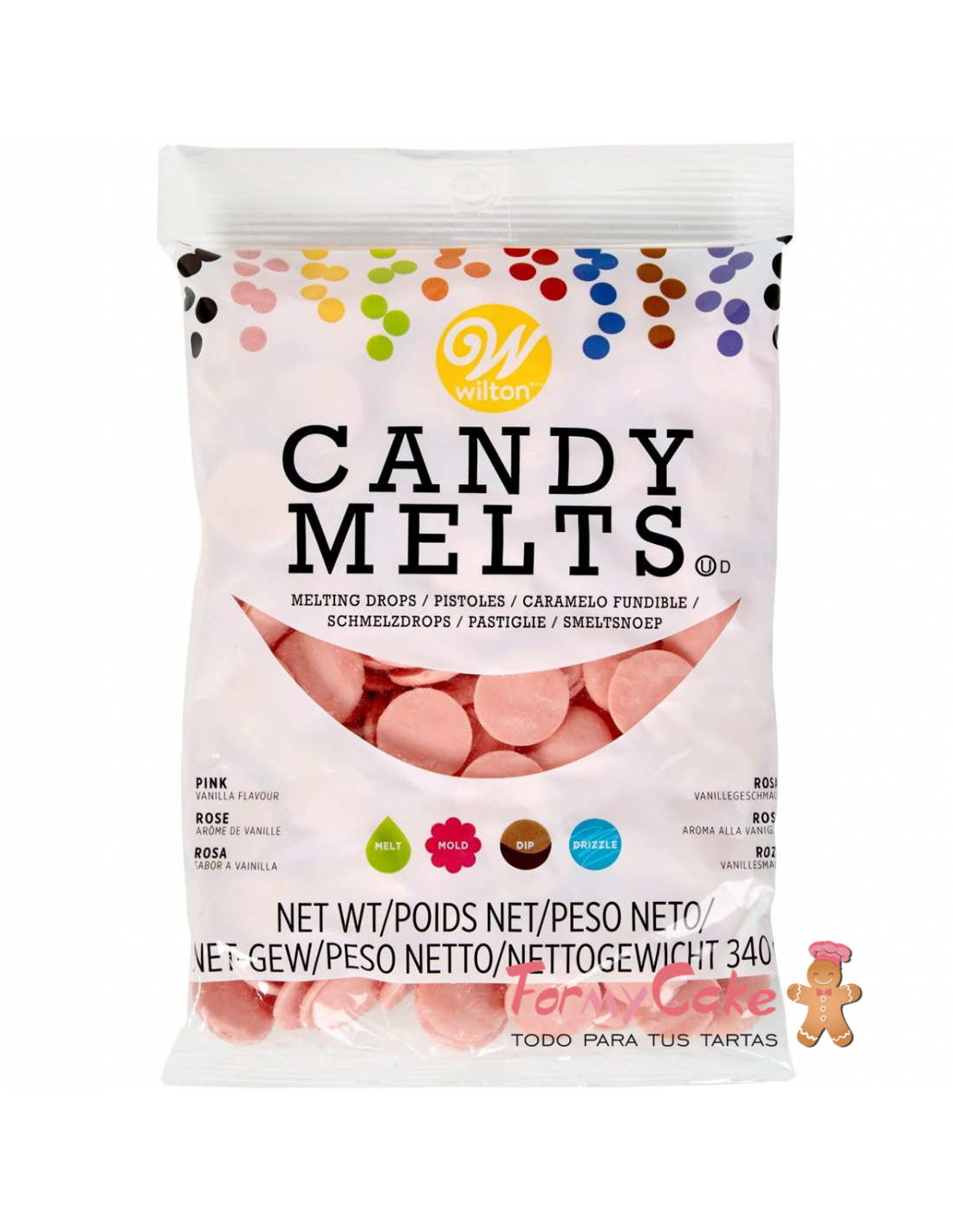 Candy Melts Rosa 340gr Wilton- Chocolates - Ingredientes - Tienda  Repostería Creativa Valencia 